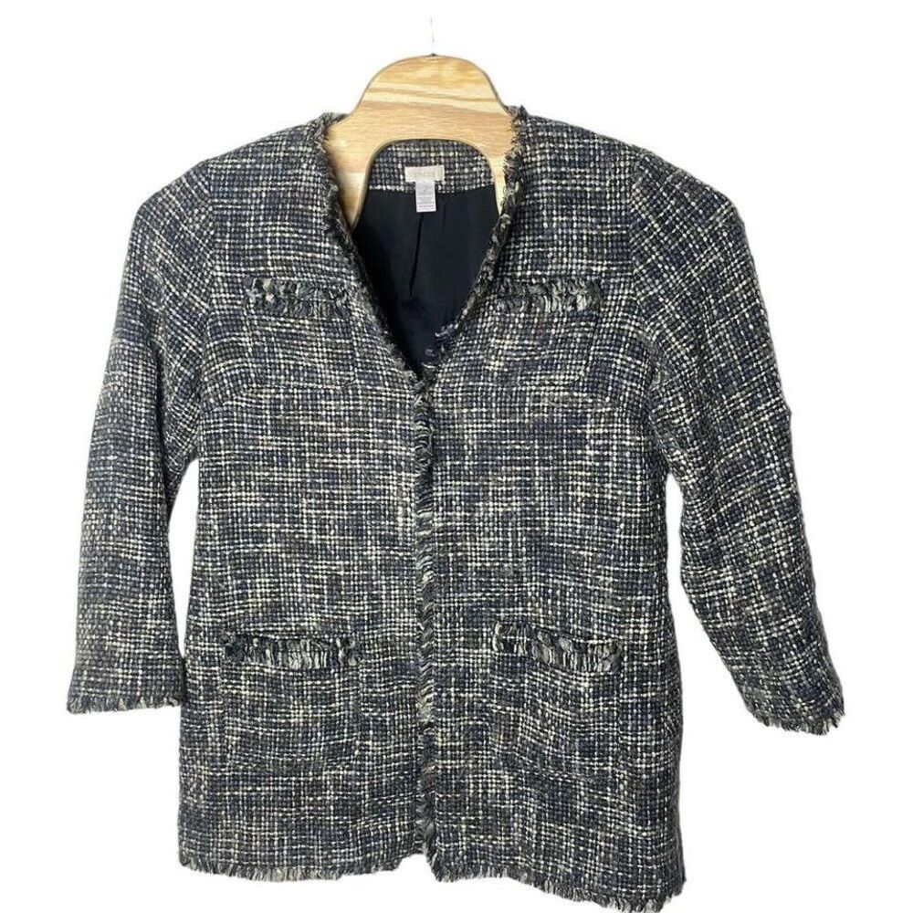 Chico's Tweed Blazer Jacket Frayed Edges Textured Chic Office Wear‎